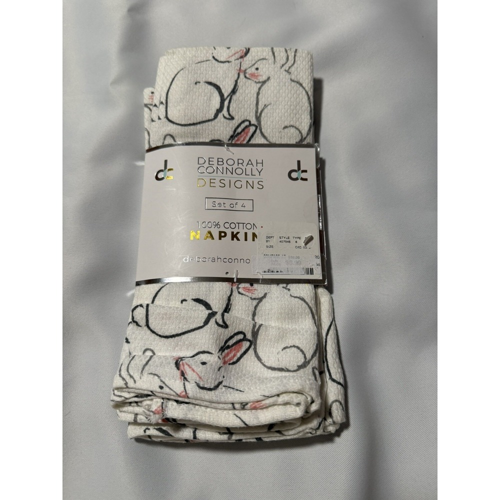 Deborah Connolly Cotton Napkins Set Of 4 Bunnies Easter Spring